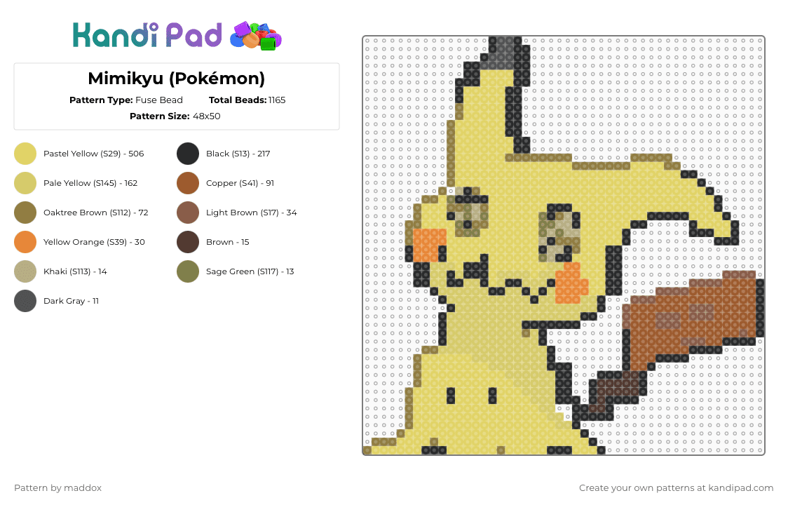 Mimikyu (Pokémon) - Fuse Bead Pattern by maddox on Kandi Pad - yellow,tan