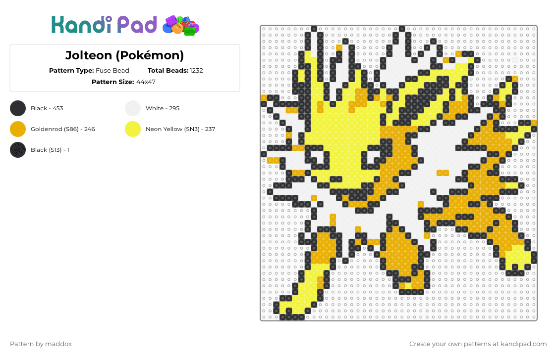 Jolteon (Pokémon) - Fuse Bead Pattern by maddox on Kandi Pad - orange,yellow