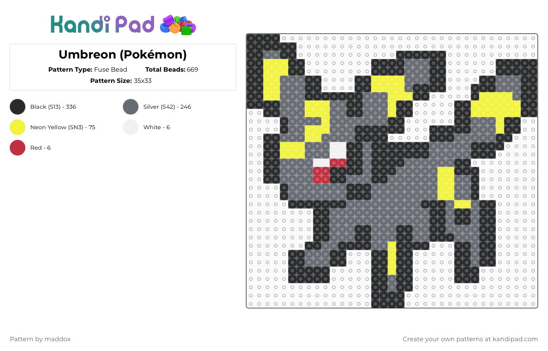 Umbreon (Pokémon) - Fuse Bead Pattern by maddox on Kandi Pad - black,gray
