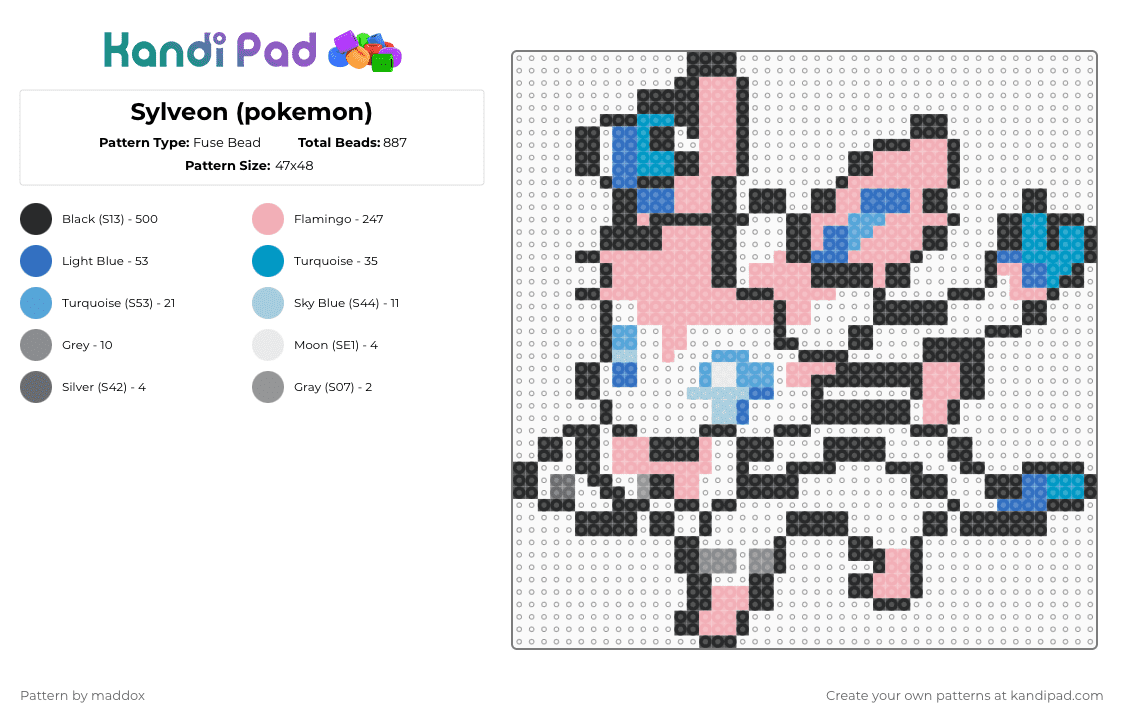 Sylveon (pokemon) - Fuse Bead Pattern by maddox on Kandi Pad - black,beige