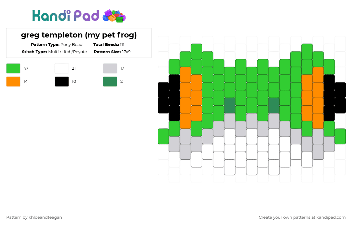 greg templeton (my pet frog) - Pony Bead Pattern by khloeandcolt on Kandi Pad - green