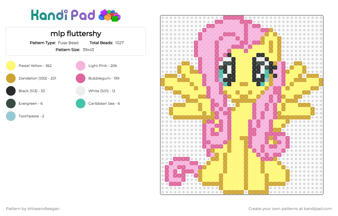mlp fluttershy - Fuse Bead Pattern by khloeandcolt on Kandi Pad - pink,orange,yellow