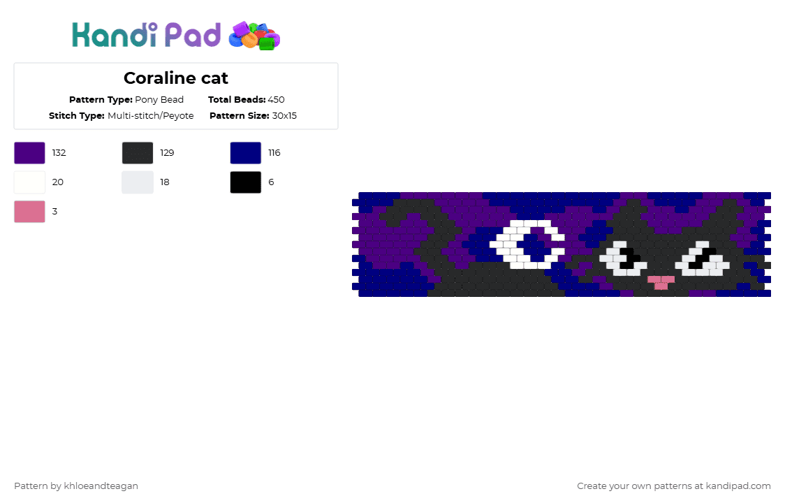 Coraline cat - Pony Bead Pattern by khloeandcolt on Kandi Pad - purple,cotdfantasy