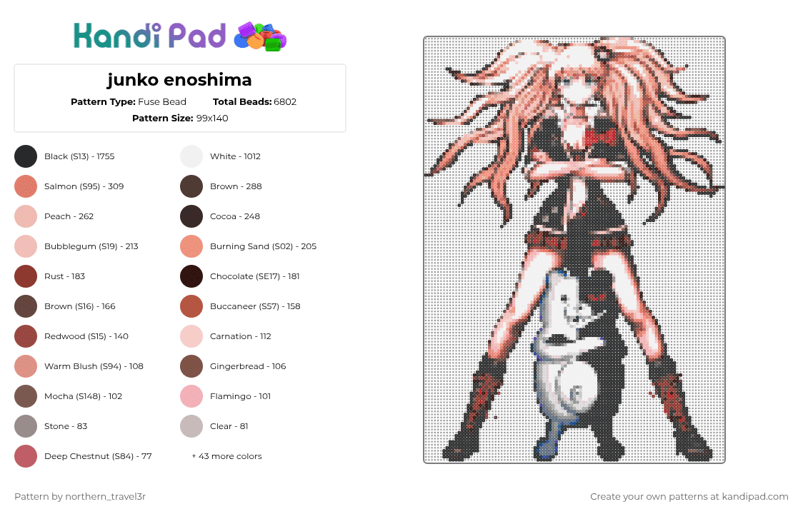 junko enoshima - Fuse Bead Pattern by northern_travel3r on Kandi Pad - brown,beige,red,orange,colorful,dangoronpa,junko,junko enoshima