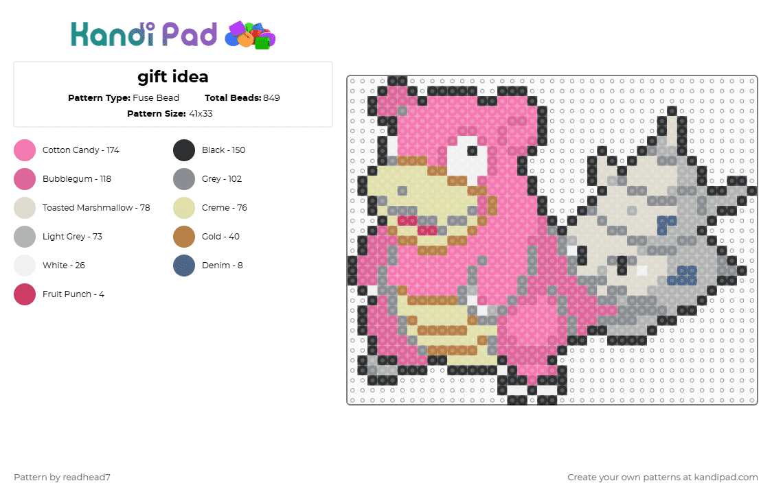 gift idea - Fuse Bead Pattern by readhead7 on Kandi Pad - slowpoke,pokemon,gaming,video game,pink,beige