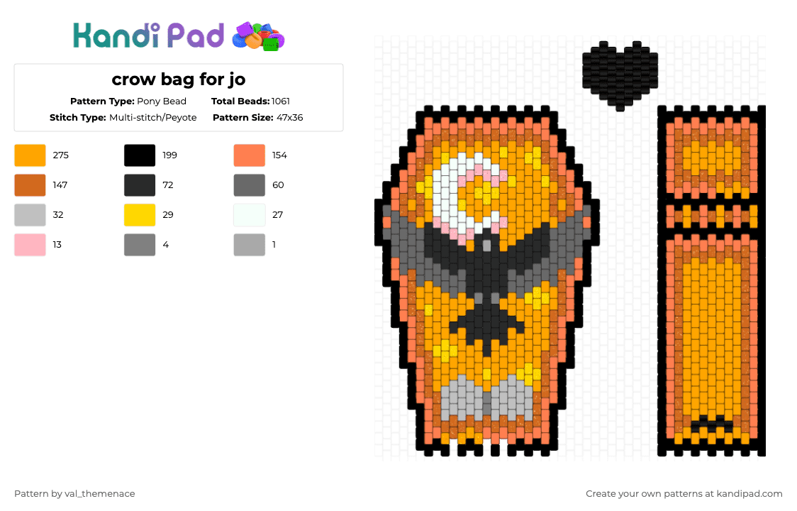 crow bag for jo - Pony Bead Pattern by val_themenace on Kandi Pad - orange