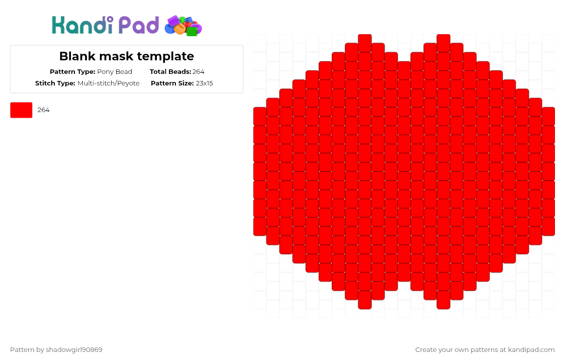 Blank mask template - Pony Bead Pattern by shadowgirl90869 on Kandi Pad - red