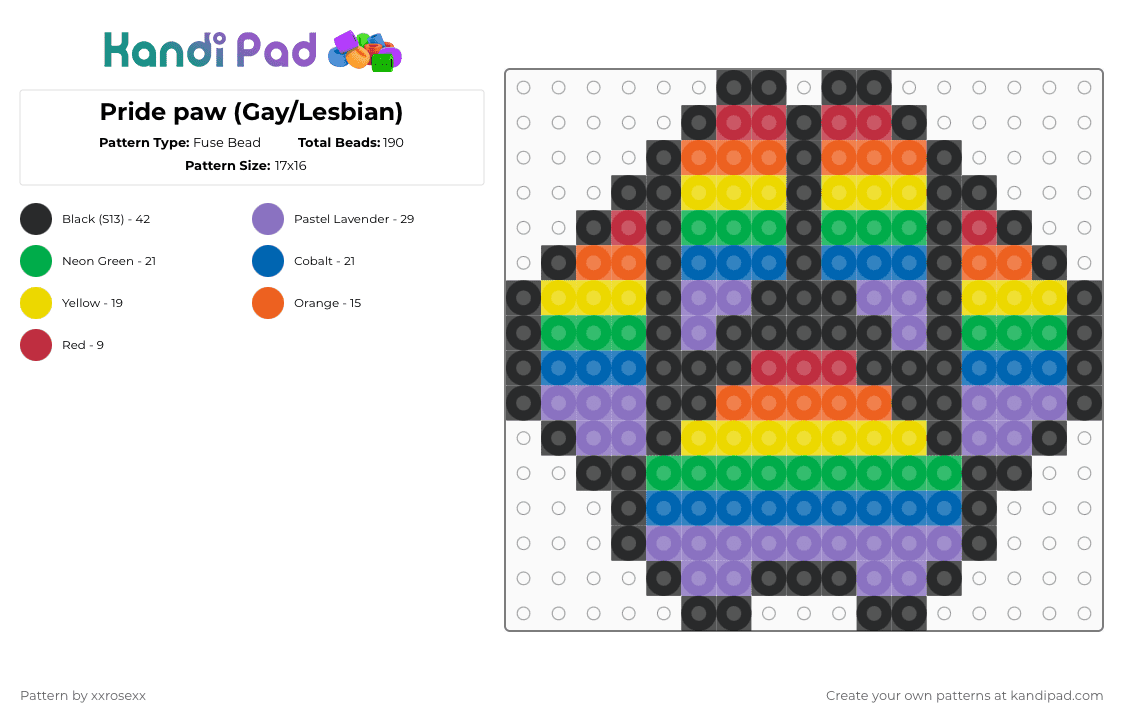 Pride paw (Gay/Lesbian) - Fuse Bead Pattern by pawsss on Kandi Pad - blue,pride,gay,pride paws,pride pawz,furry,furry perler beads,cute pride perler beads,pride paw simple