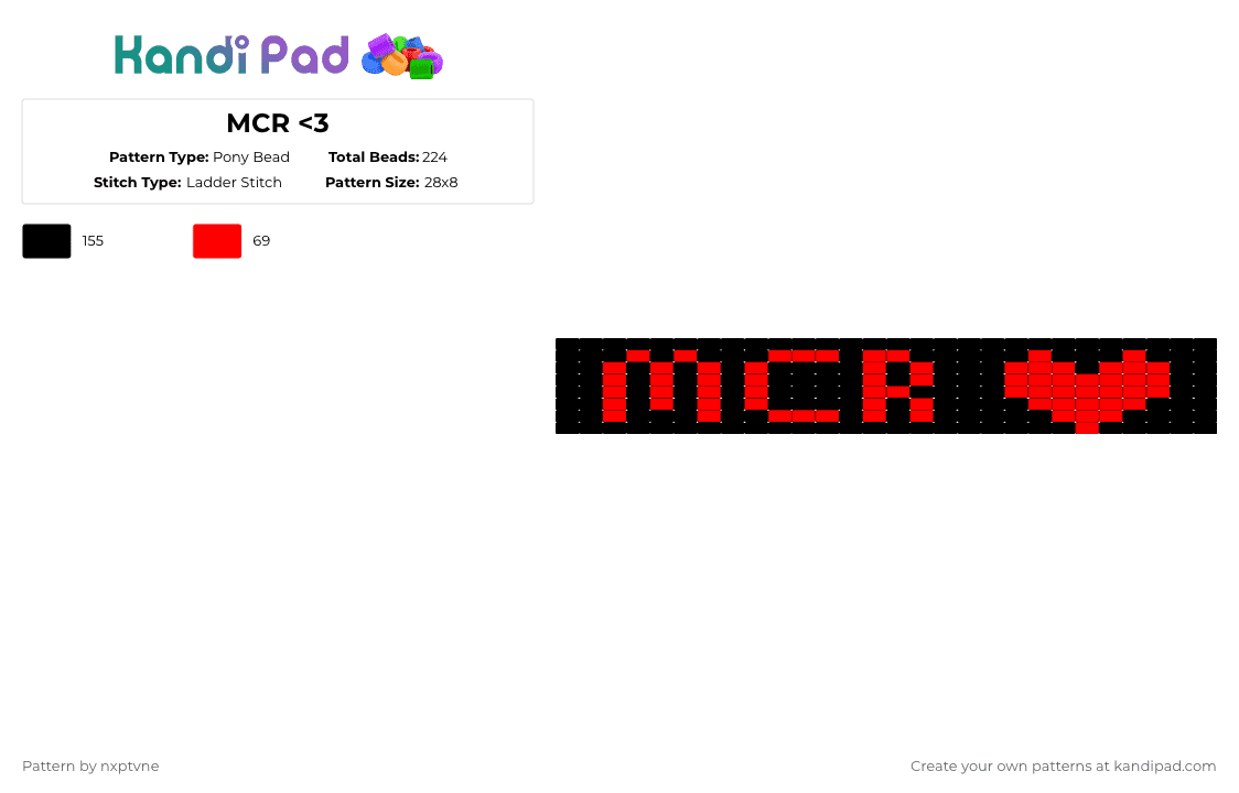 MCR - Pony Bead Pattern by nxptvne on Kandi Pad - black,red,mcr,my chemical romance