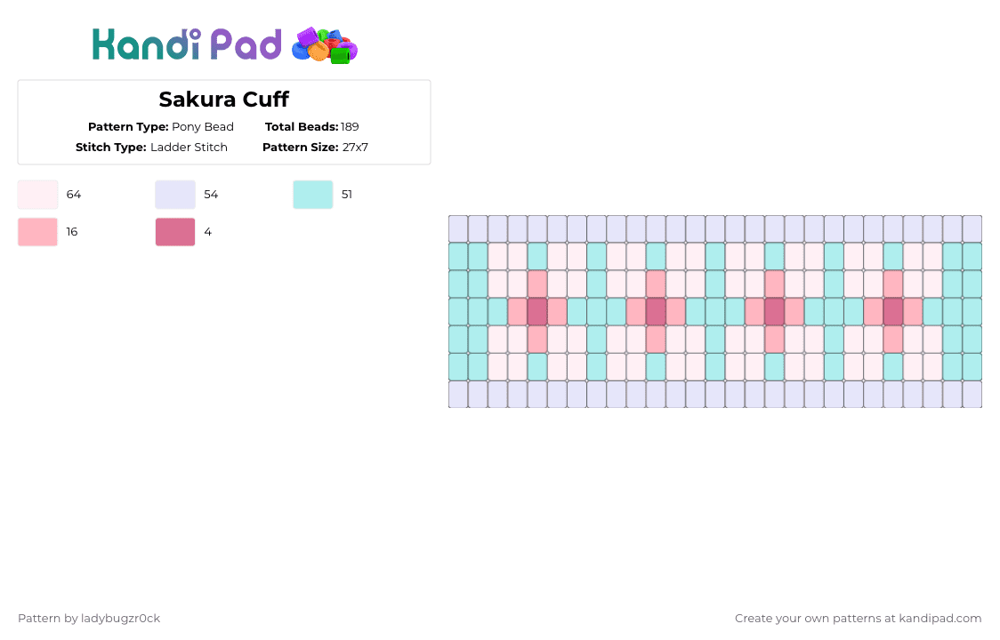 Sakura Cuff - Pony Bead Pattern by ladybugzr0ck on Kandi Pad - white,pink,light blue