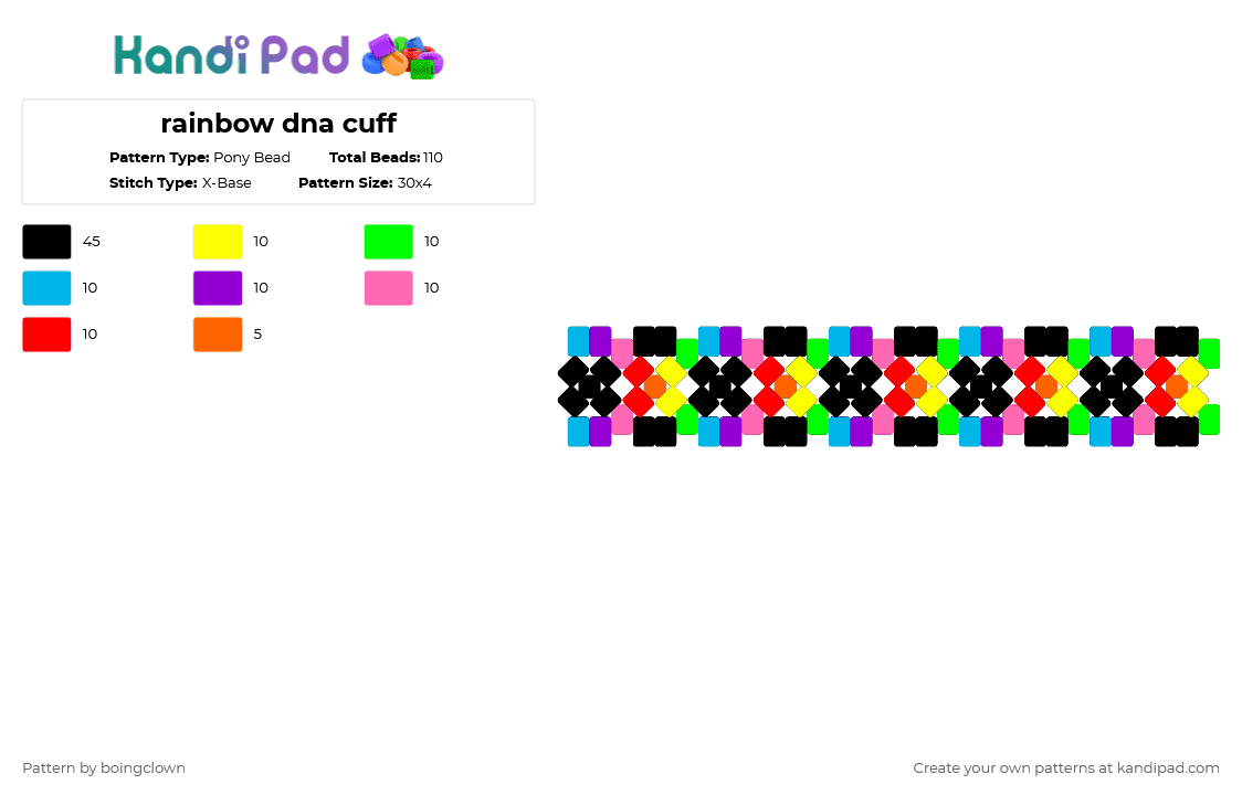 Rainbow dna cuff Pony Bead Pattern - Kandi Pad | Kandi Patterns, Fuse ...