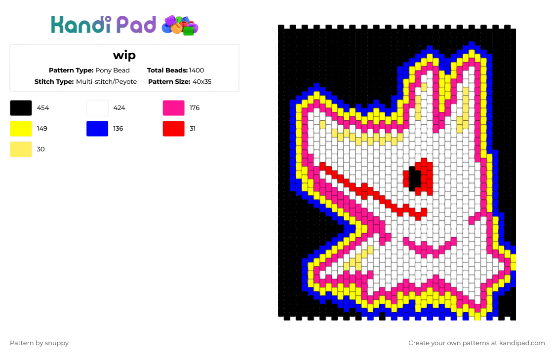 wip - Pony Bead Pattern by snuppy on Kandi Pad - pink,yellow,purple