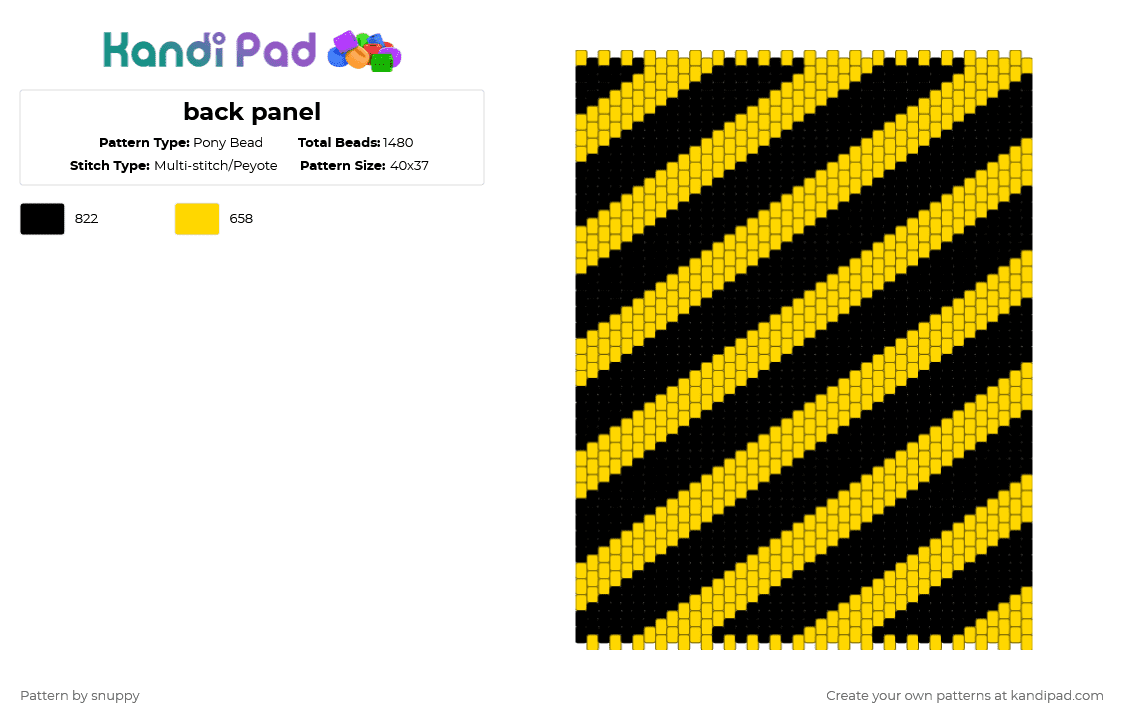 back panel - Pony Bead Pattern by snuppy on Kandi Pad - yellow,black
