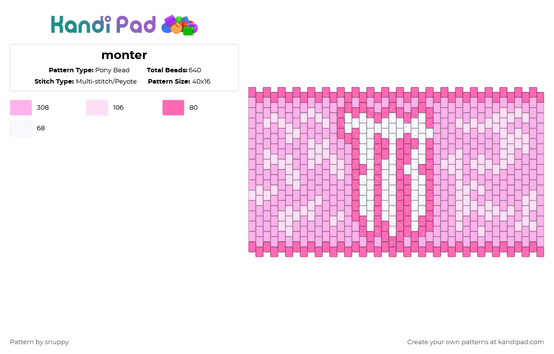 monter - Pony Bead Pattern by snuppy on Kandi Pad - pink,white