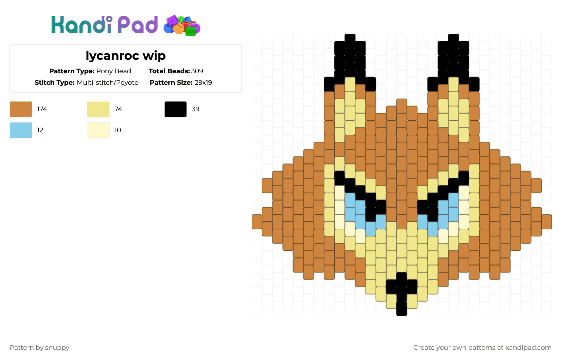 lycanroc wip - Pony Bead Pattern by snuppy on Kandi Pad - orange
