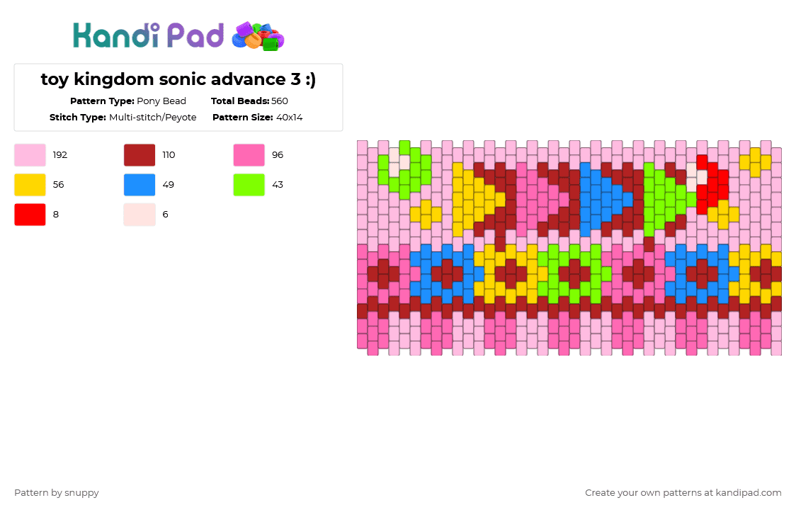 toy kingdom sonic advance 3 :) - Pony Bead Pattern by snuppy on Kandi Pad - pink,red,sonic,cute,video games