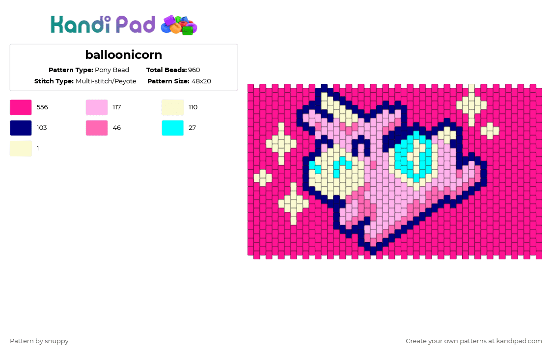 balloonicorn - Pony Bead Pattern by snuppy on Kandi Pad - pink