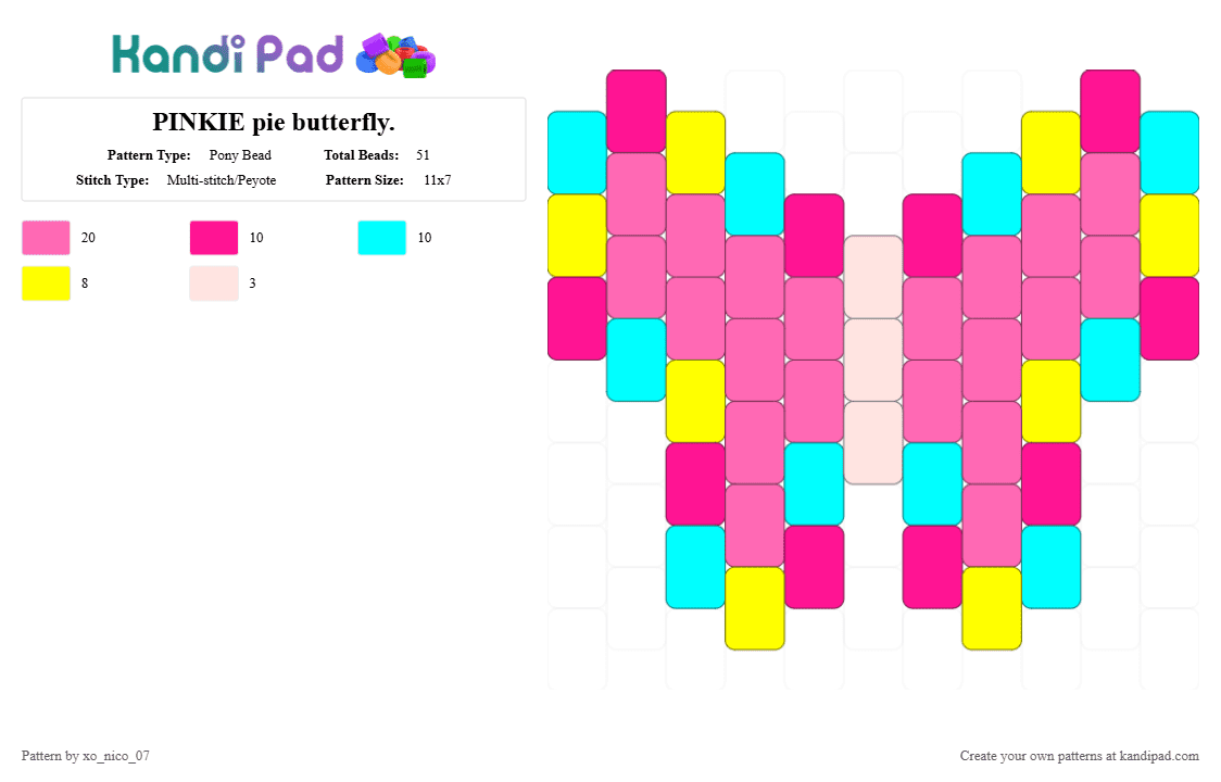 PINKIE pie butterfly. - Pony Bead Pattern by xo_nico_07 on Kandi Pad - pink,pinkie,mlp,pinkiepie,pony,cute,bronie,cutecore,cartoon