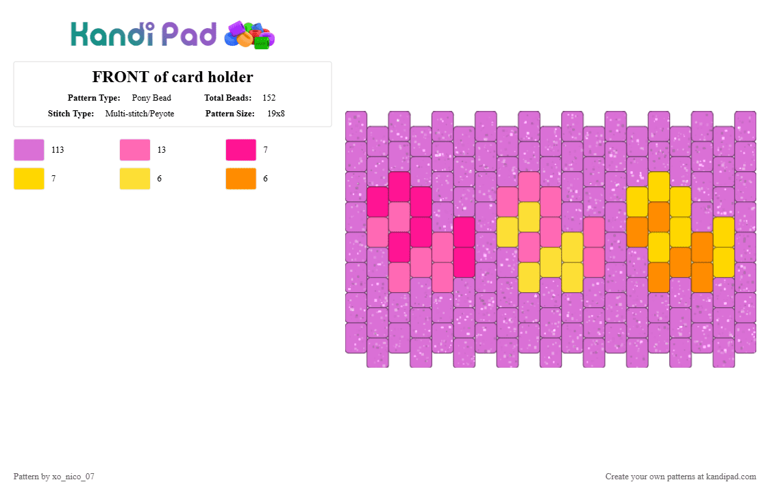 FRONT of card holder - Pony Bead Pattern by xo_nico_07 on Kandi Pad - pink,mlp,my little pony,friendship,pinky,apple jack,fluttershy,cute,pony