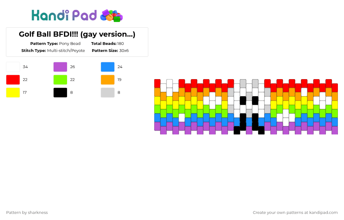 Golf Ball BFDI!!! (gay version...) - Pony Bead Pattern by sharkness on Kandi Pad - red,green,light blue,pink,battle for dream island,bfdi,tpot,bfdia,idfb,golf ball,bfb