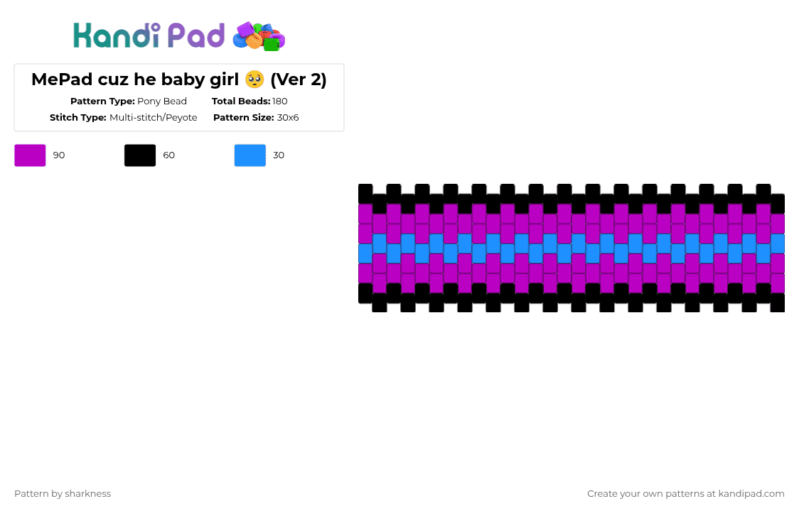 MePad cuz he baby girl 🥺 (Ver 2) - Pony Bead Pattern by sharkness on Kandi Pad - pink,mepad,osc,inanimate insanity,object show,bfdi