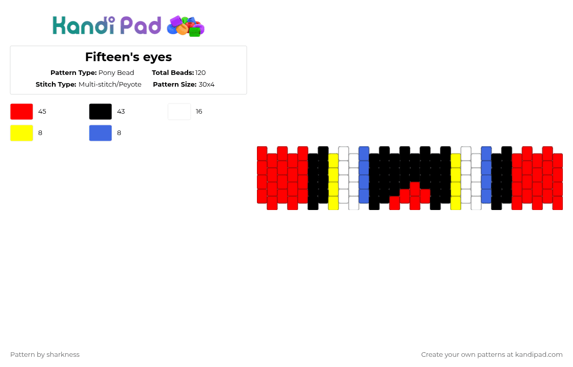 Fifteen\'s eyes - Pony Bead Pattern by sharkness on Kandi Pad - algebralien, battle for dream island, bfdi, bfdia, fifteen, red, tpot, xfohv