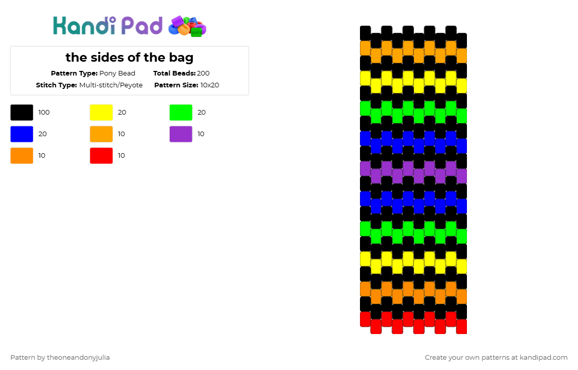 the sides of the bag - Pony Bead Pattern by theoneandonyjulia on Kandi Pad - black,yellow,purple,colorful