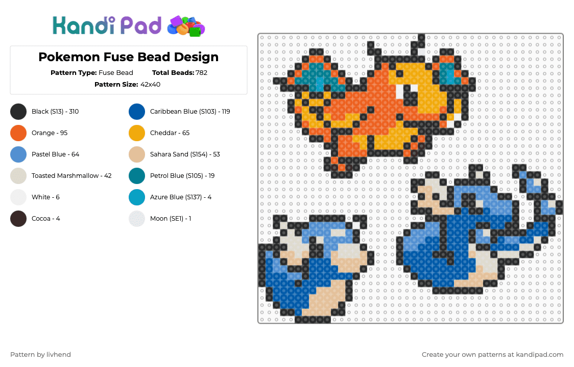 Pokemon Fuse Bead Design - Fuse Bead Pattern by livhend on Kandi Pad - dratini,dragonair,dragonite,pokemon,evolution,gaming,video game,orange,beige,blue