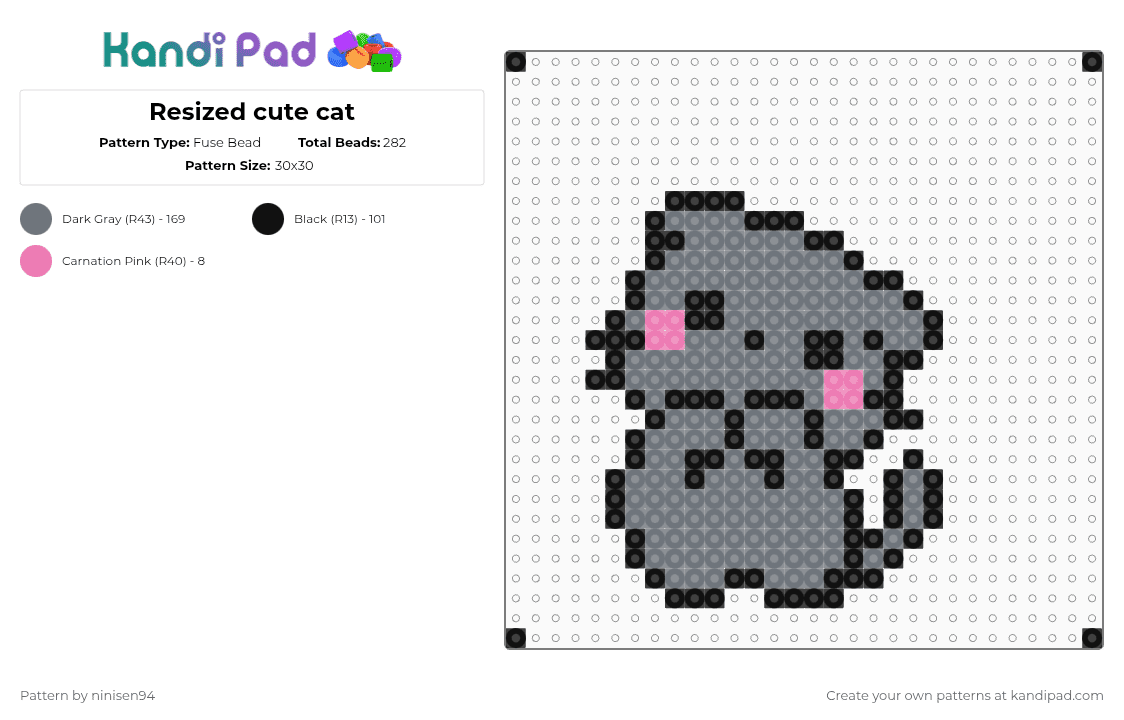 Resized cute cat - Fuse Bead Pattern by ninisen94 on Kandi Pad - gray