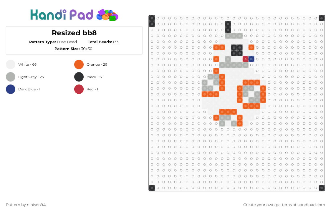 Resized bb8 - Fuse Bead Pattern by ninisen94 on Kandi Pad - white,beige,orange