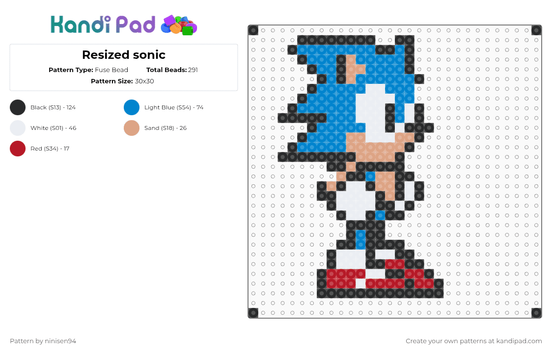 Resized sonic - Fuse Bead Pattern by ninisen94 on Kandi Pad - blue