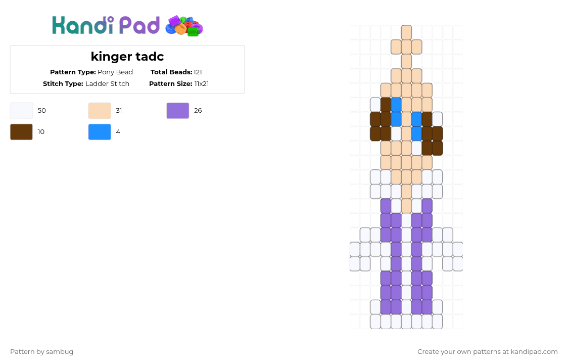 kinger tadc - Pony Bead Pattern by sambug on Kandi Pad - beige,purple,kinger,tadc,the amazing digital circus,circus,king,chess