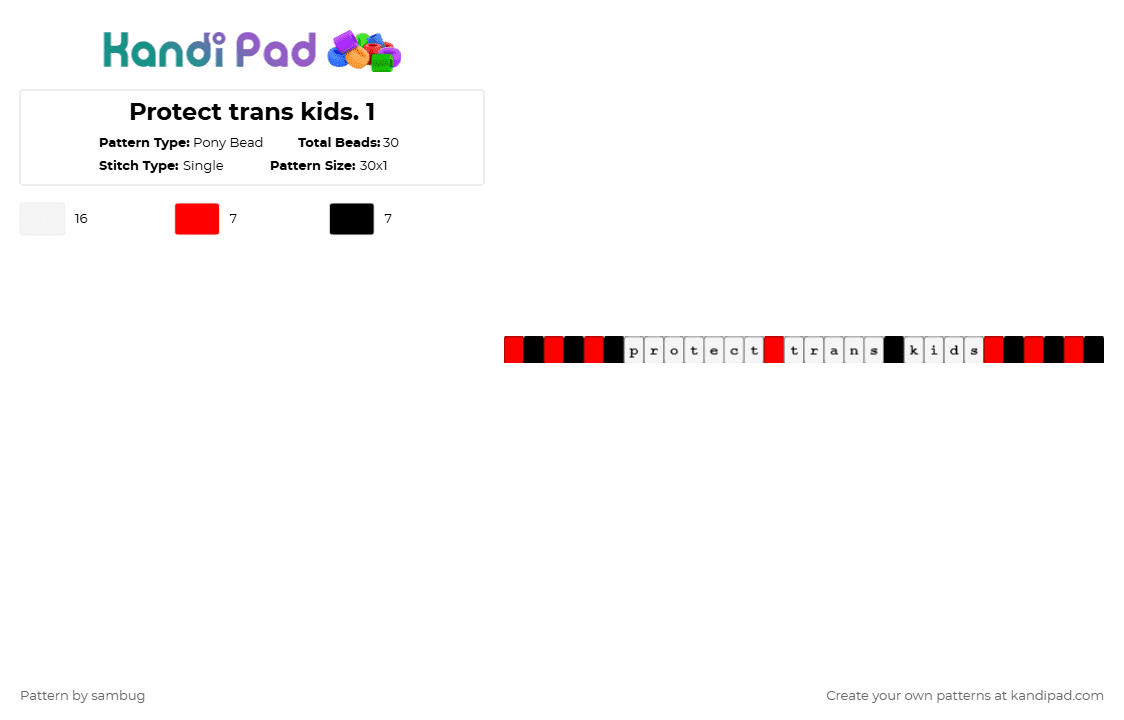 Protect trans kids. 1 - Pony Bead Pattern by sambug on Kandi Pad - white,red,lgbt,trans,lgbtqia