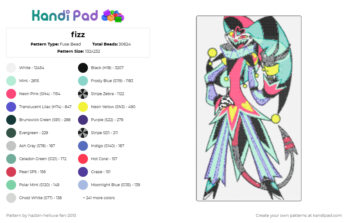 fizz - Fuse Bead Pattern by hazbin-helluva-fan-2013 on Kandi Pad - white,red,teal,purple,colorful