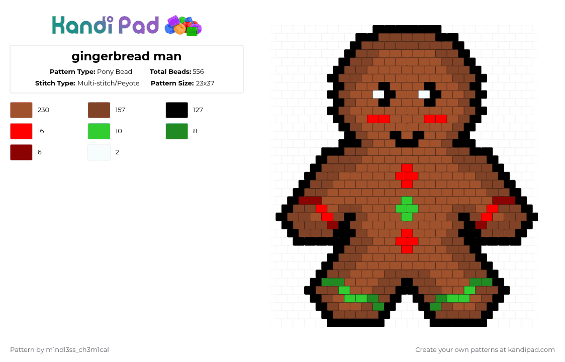 gingerbread man - Pony Bead Pattern by m1ndl3ss_ch3m1cal on Kandi Pad - brown,red