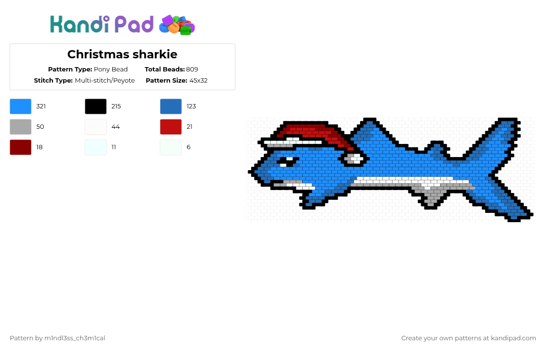 Christmas sharkie - Pony Bead Pattern by m1ndl3ss_ch3m1cal on Kandi Pad - light blue