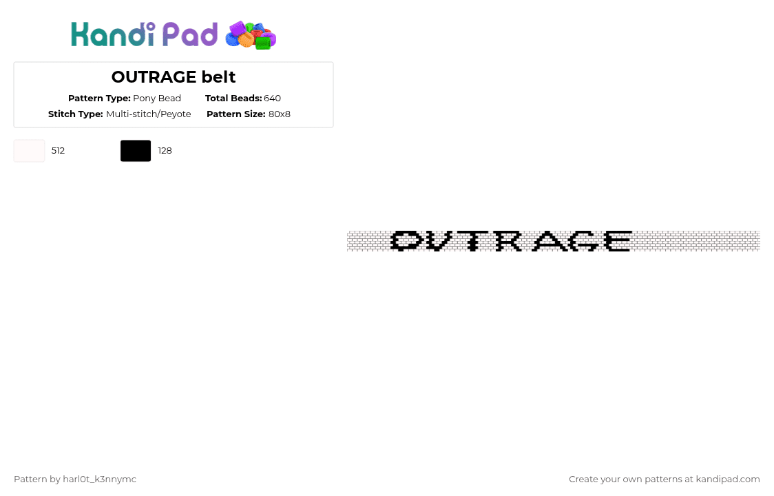 OUTRAGE belt - Pony Bead Pattern by m1ndl3ss_ch3m1cal on Kandi Pad - 
