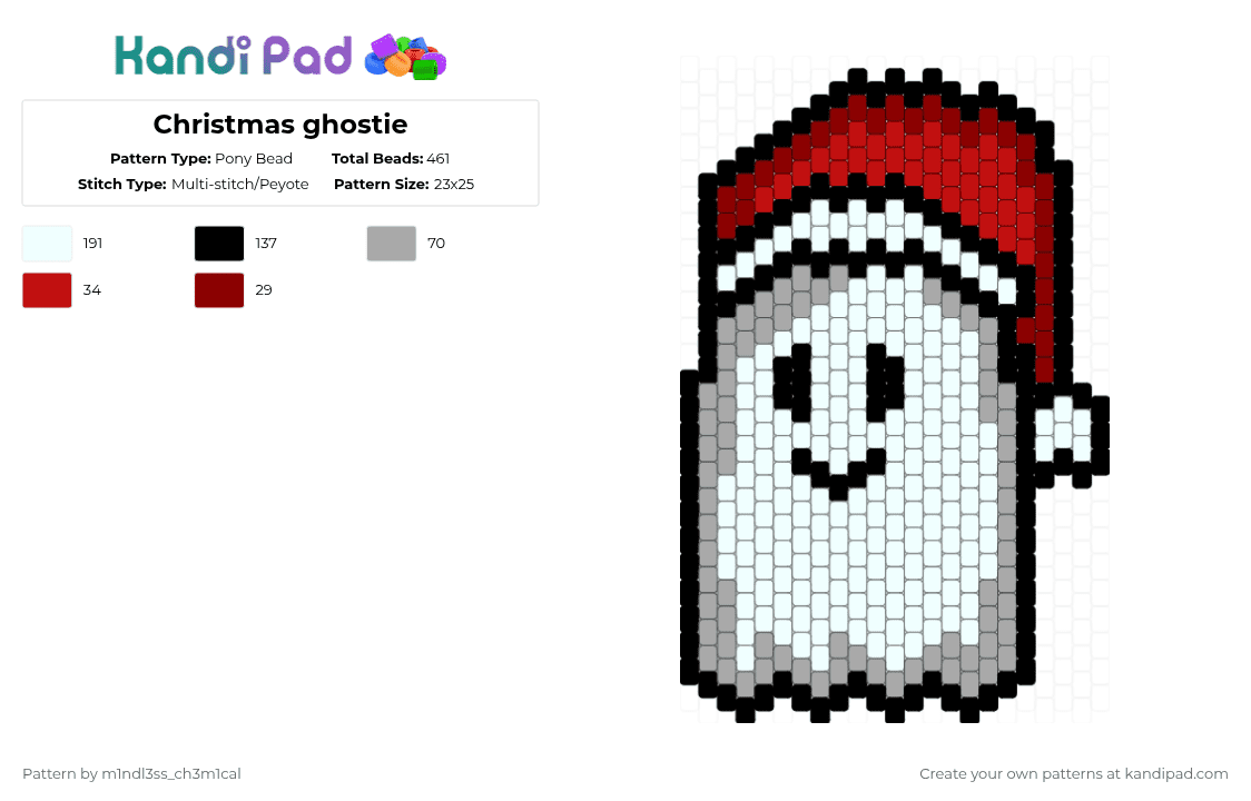 Christmas ghostie - Pony Bead Pattern by m1ndl3ss_ch3m1cal on Kandi Pad - white,beige,red