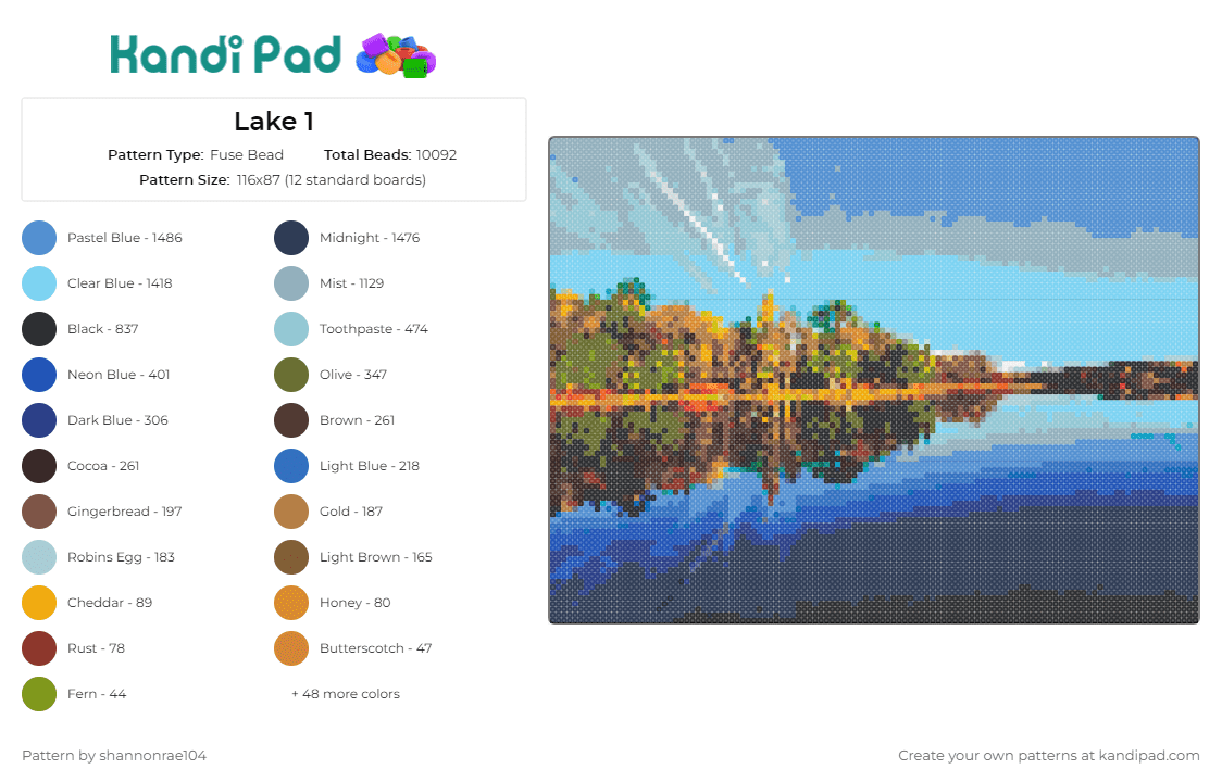 Lake 1 - Fuse Bead Pattern by shannonrae104 on Kandi Pad - lake,landscape,nature,serene,autumn,reflection,forest,peacefulness,mirrored