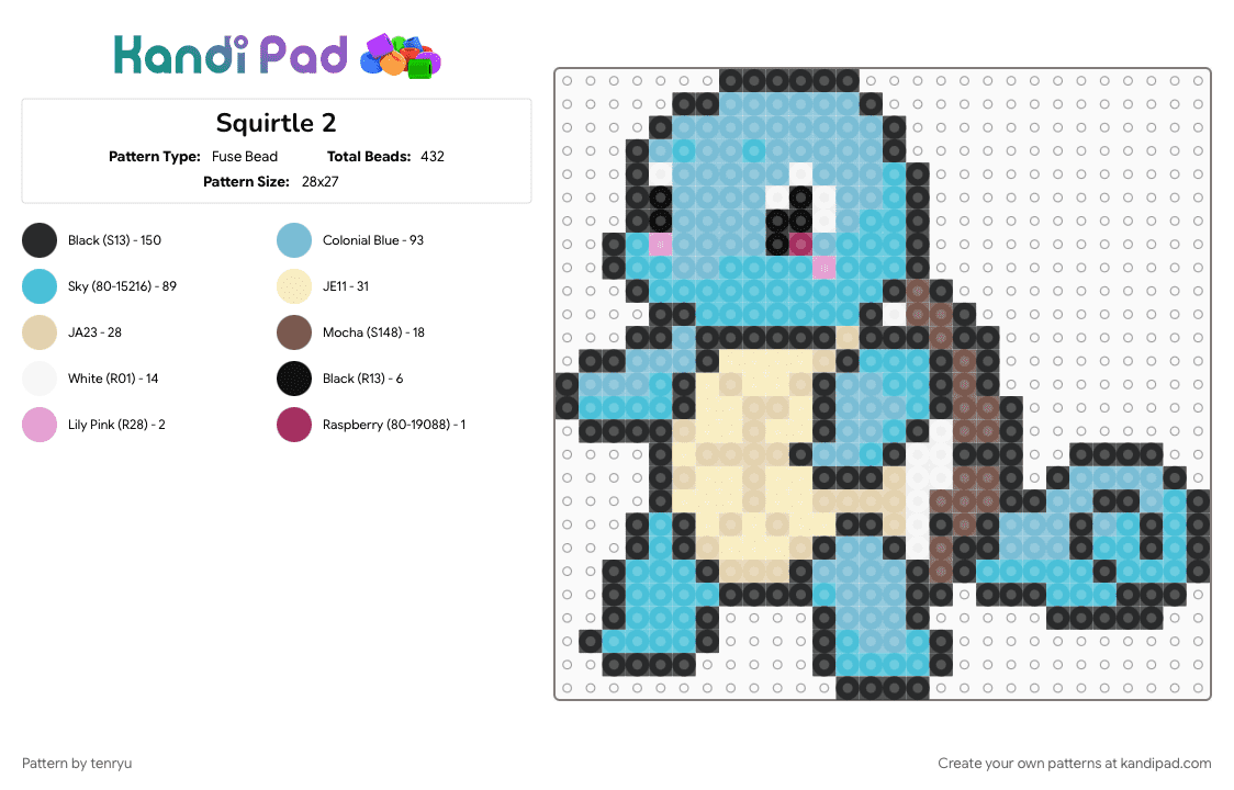 Squirtle 2 - Fuse Bead Pattern by tenryu on Kandi Pad - 