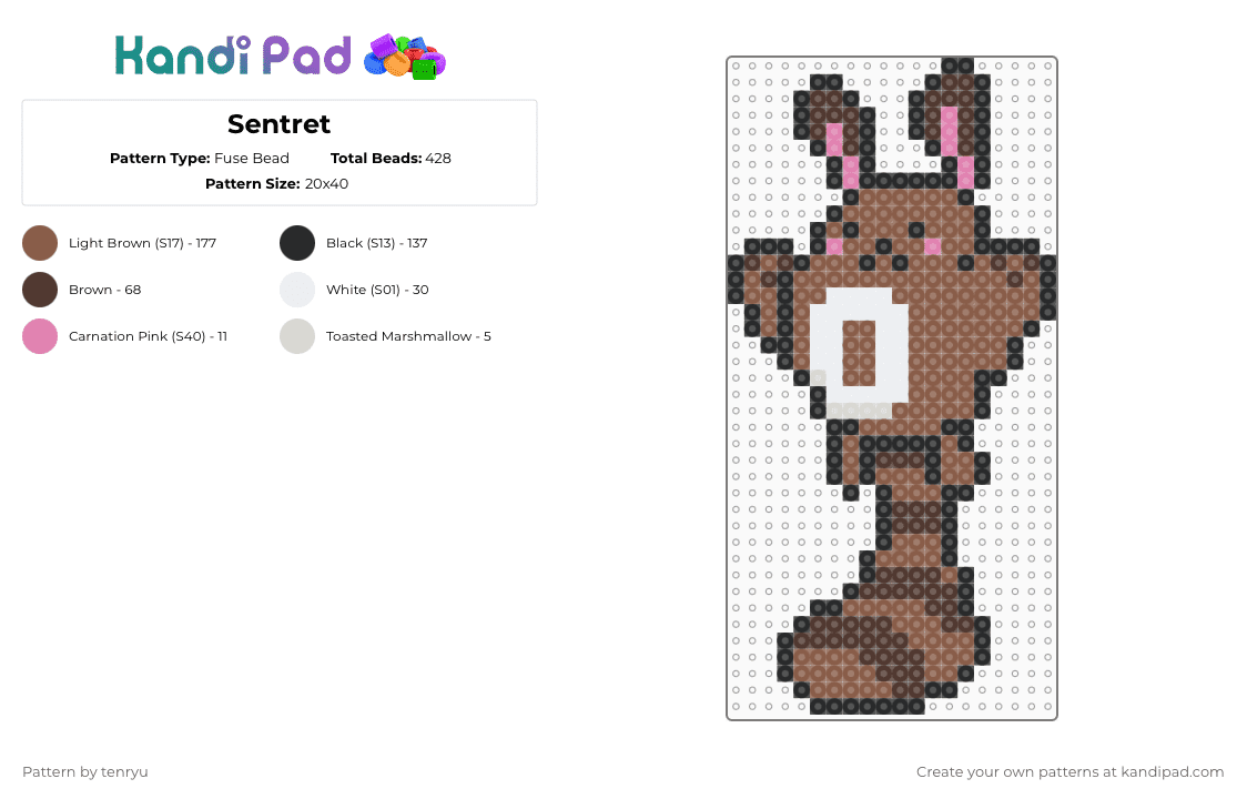 Sentret - Fuse Bead Pattern by tenryu on Kandi Pad - tan,brown,pokemon
