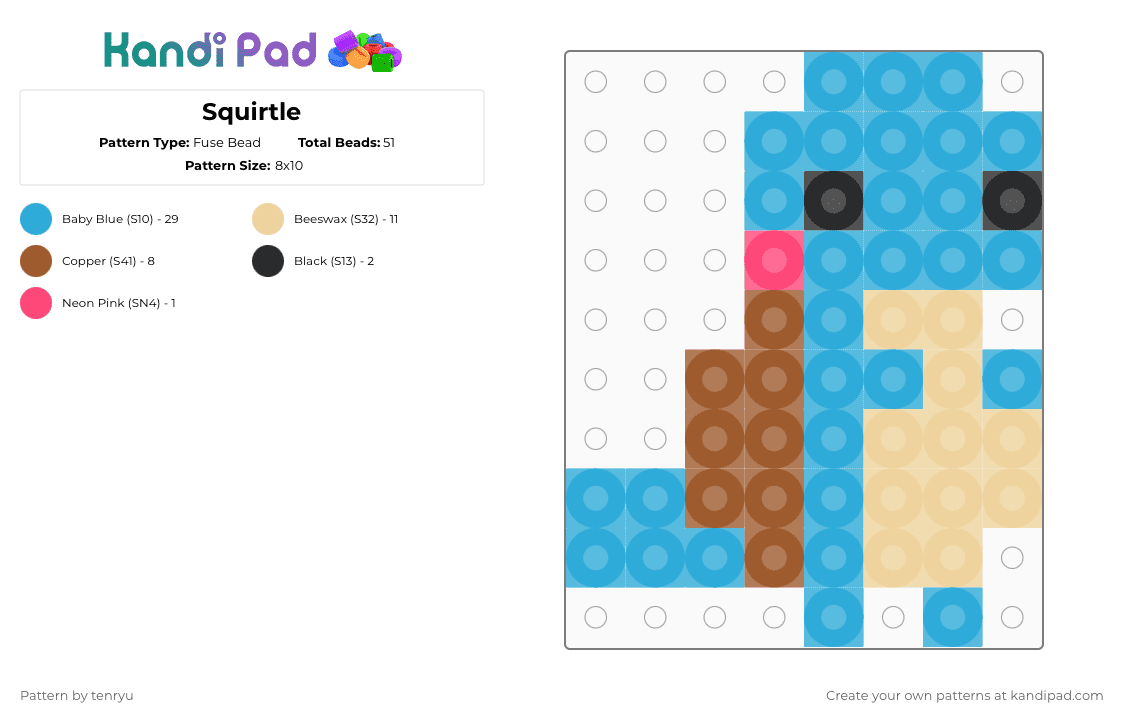 Squirtle - Fuse Bead Pattern by tenryu on Kandi Pad - light blue