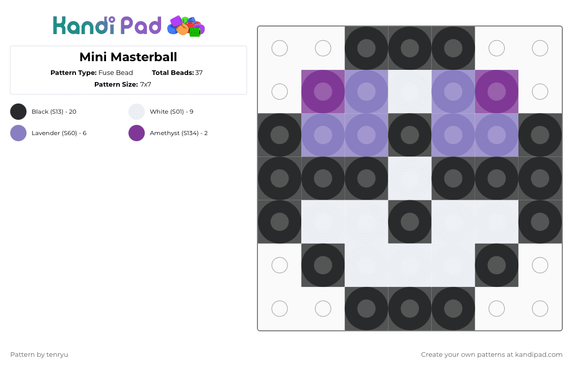 Mini Masterball - Fuse Bead Pattern by tenryu on Kandi Pad - white,pink,pokemon