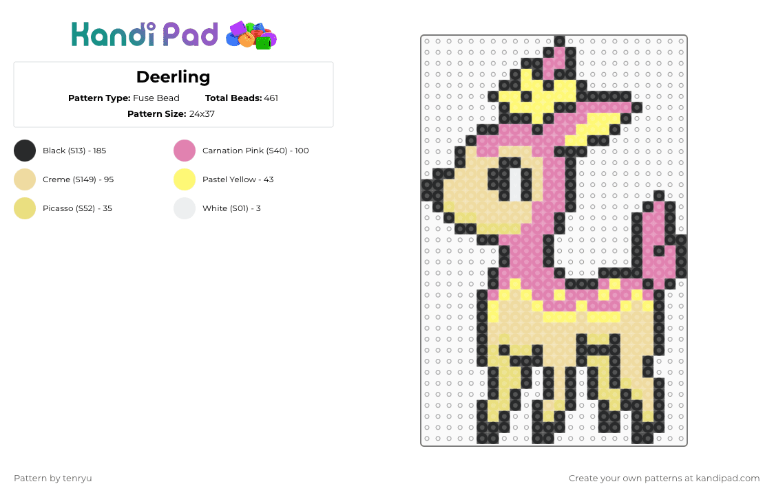 Deerling - Fuse Bead Pattern by tenryu on Kandi Pad - pink,beige,pokemon