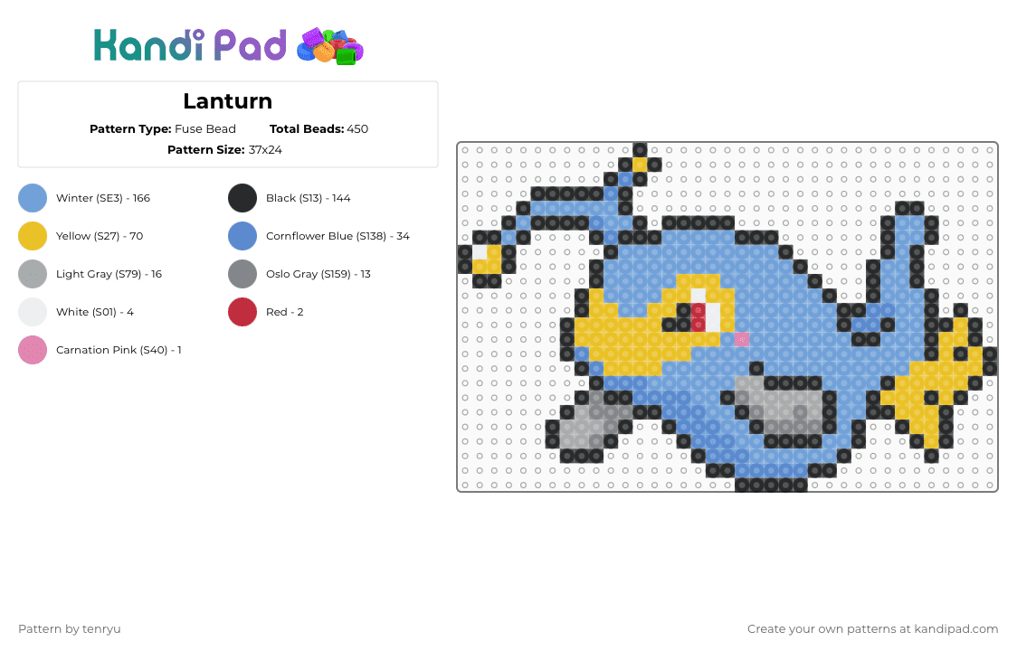 Lanturn - Fuse Bead Pattern by tenryu on Kandi Pad - yellow,light blue,pokemon