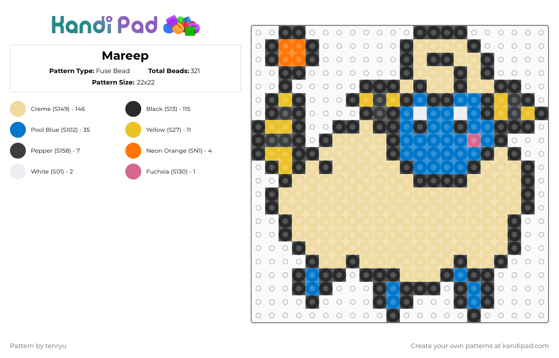 Mareep - Fuse Bead Pattern by tenryu on Kandi Pad - beige,pokemon