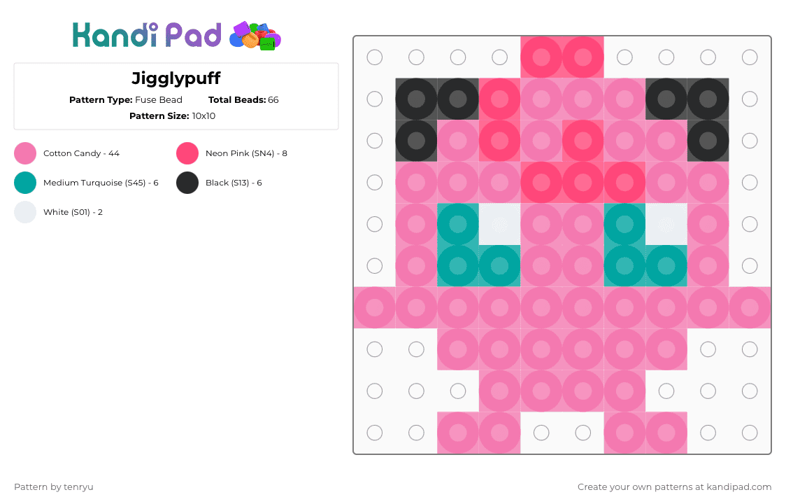Jigglypuff - Fuse Bead Pattern by tenryu on Kandi Pad - pink