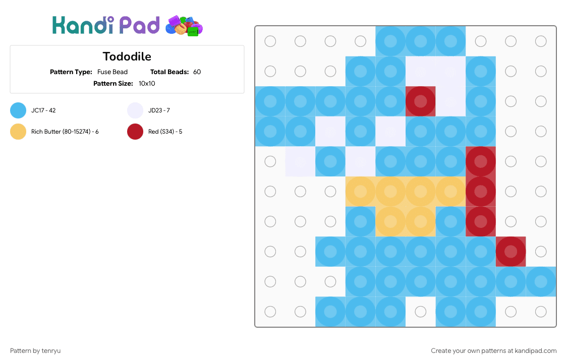 Tododile - Fuse Bead Pattern by tenryu on Kandi Pad - light blue, pokemon