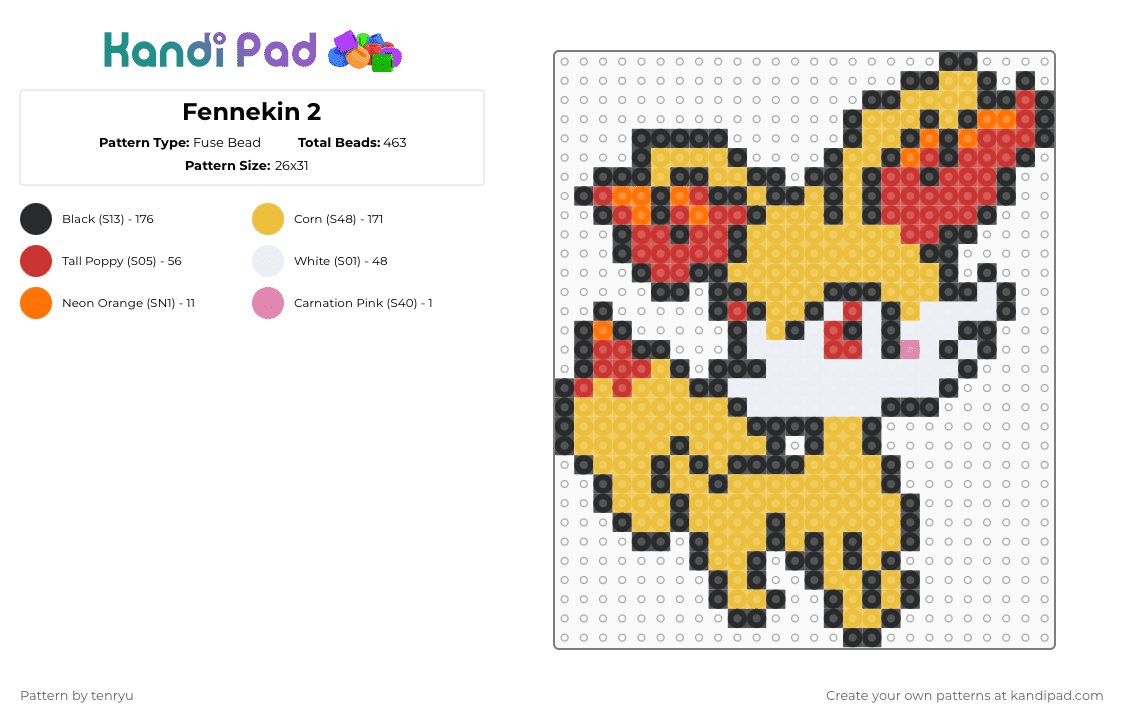 Fennekin 2 - Fuse Bead Pattern by tenryu on Kandi Pad - yellow,pokemon