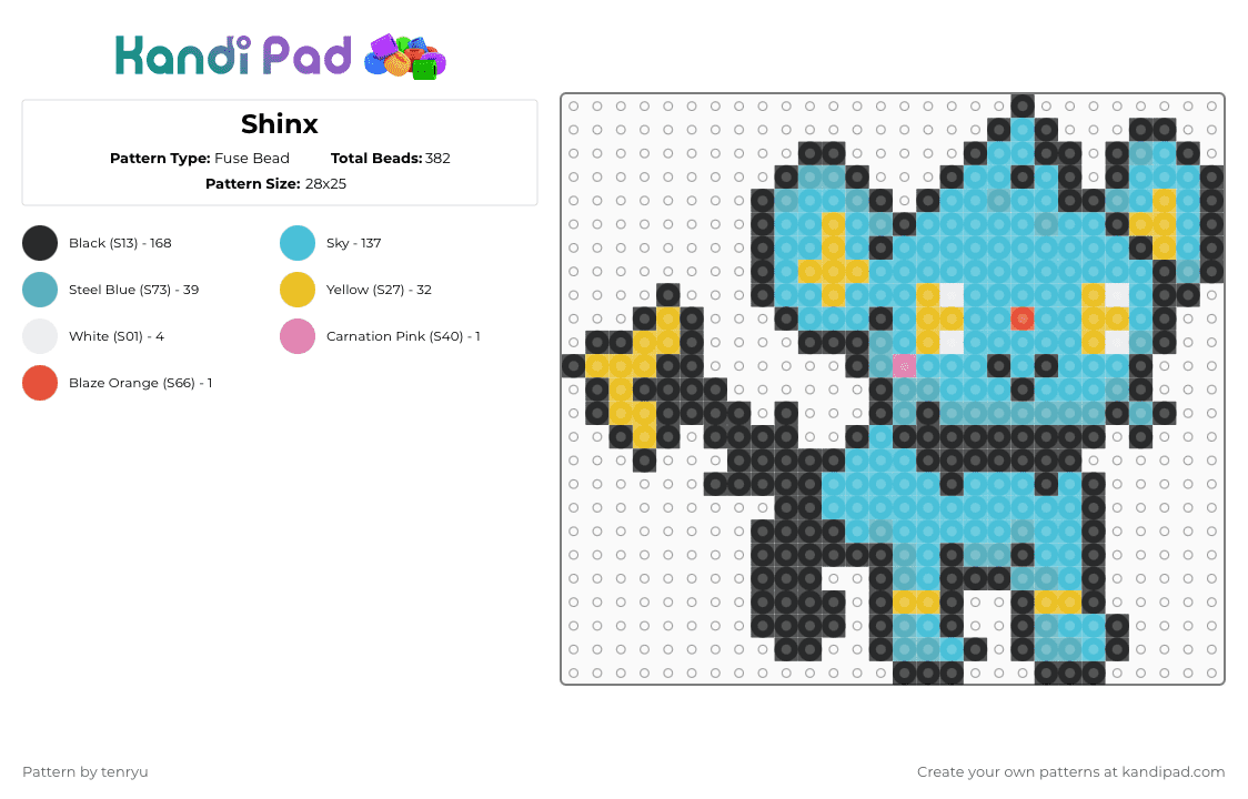 Shinx - Fuse Bead Pattern by tenryu on Kandi Pad - black,light blue,teal,pokemon